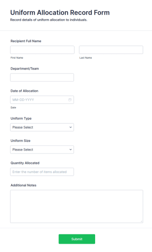 Uniform Allocation Record Form Template