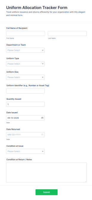 Uniform Allocation Tracker Form Template