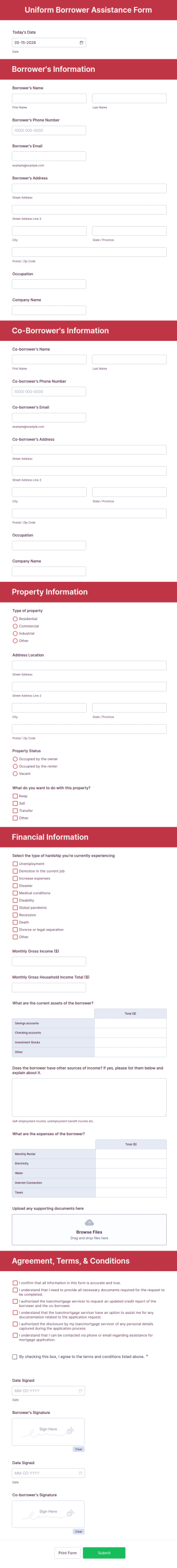 Uniform Borrower Assistance Form Template