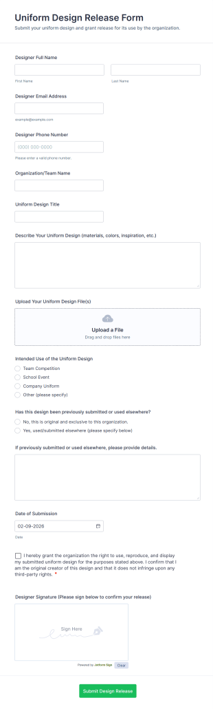 Uniform Design Release Form Template