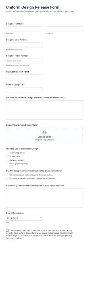 Uniform Design Release Form Template