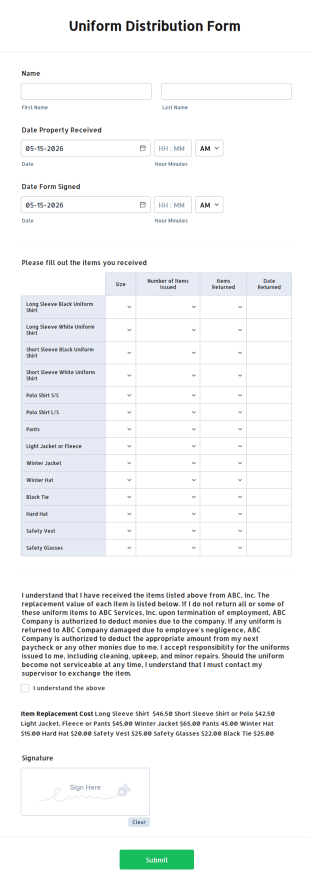Uniform Distribution Form Template