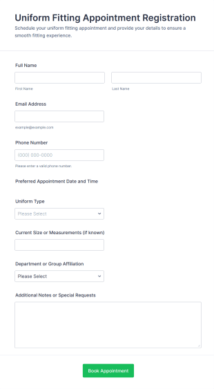 Uniform Fitting Appointment Registration Form Template