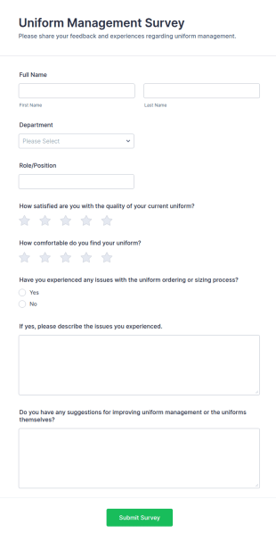 Uniform Management Survey Form Template