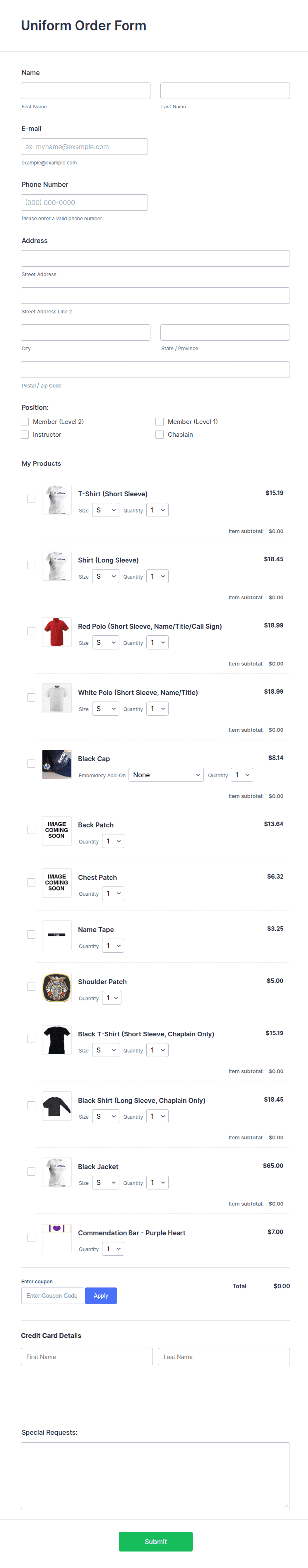 Uniform Order Form Template | Jotform