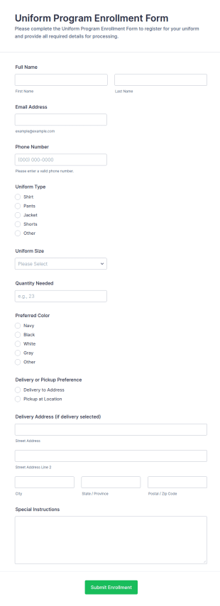 Uniform Program Enrollment Form Template