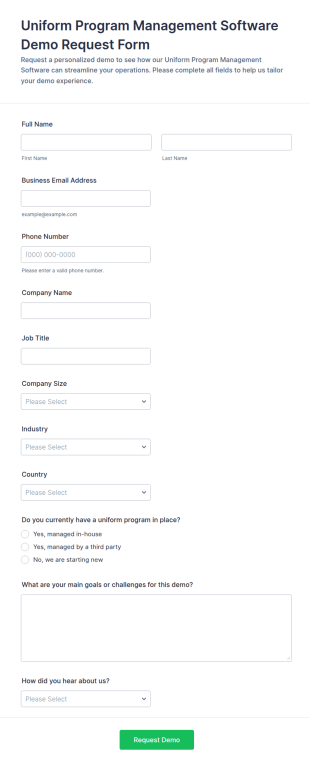 Uniform Program Management Software Demo Request Form Template