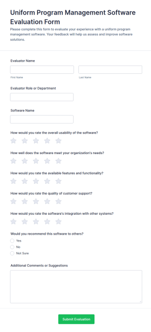 Uniform Program Management Software Evaluation Form Template