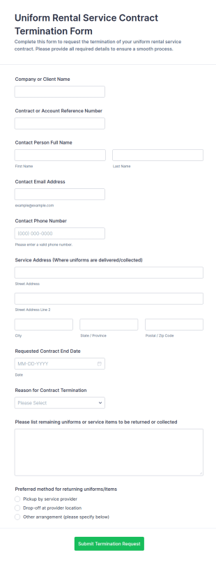 Uniform Rental Service Contract Termination Form Template