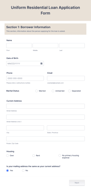 Uniform Residential Loan Application Form Template