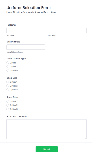 Uniform Selection Form Template