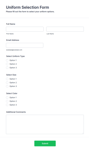 Uniform Selection Form Template
