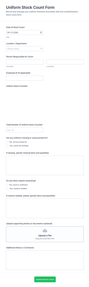 Uniform Stock Count Form Template