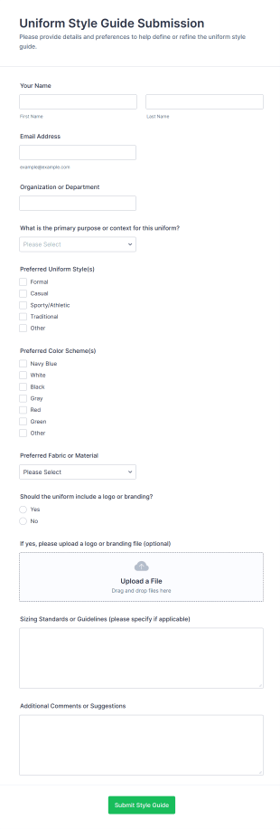 Uniform Style Guide Submission Form Template