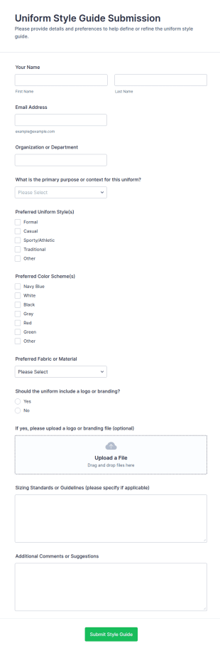 Uniform Style Guide Submission Form Template