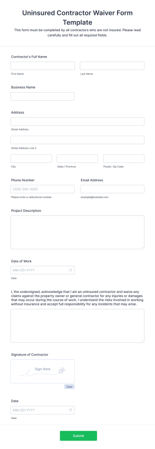 Uninsured Contractor Waiver Form Template