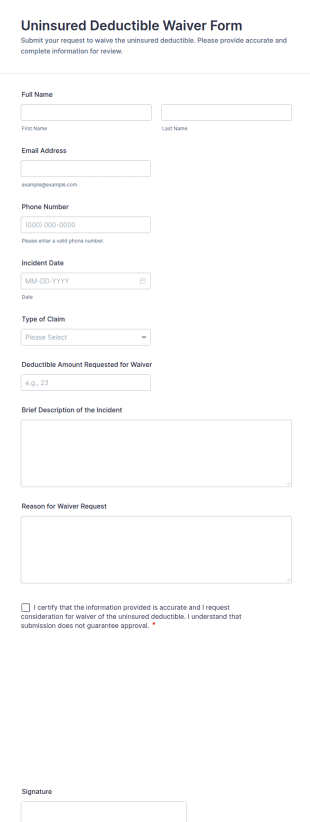 Uninsured Deductible Waiver Form Template