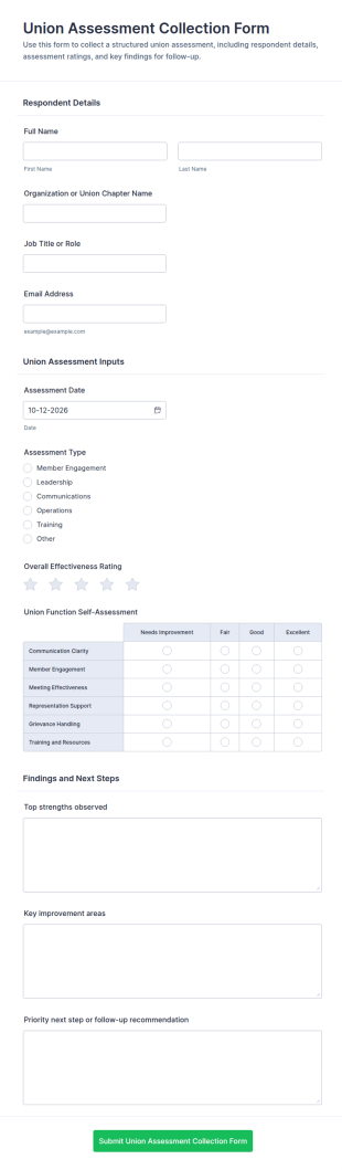 Union Assessment Collection Form Template