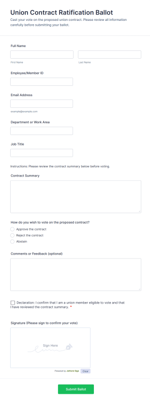 Union Contract Ratification Ballot Form Template