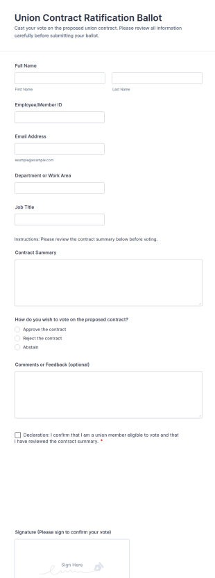 Union Contract Ratification Ballot Form Template