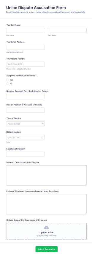 Union Dispute Accusation Form Template
