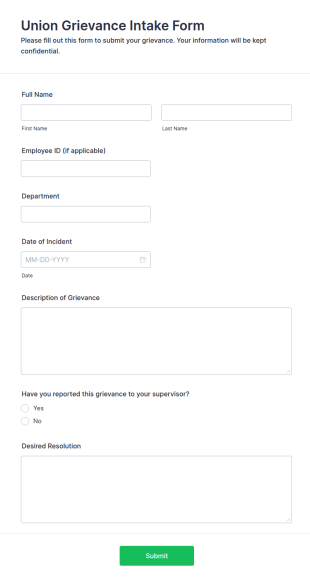 Union Grievance Intake Form Template