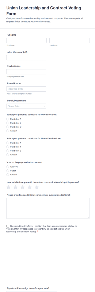 Union Leadership And Contract Voting Form Template