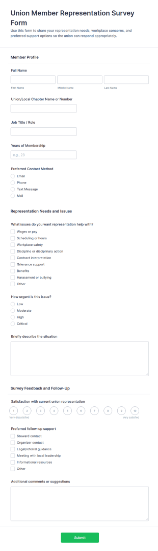 Union Member Representation Survey Form Template