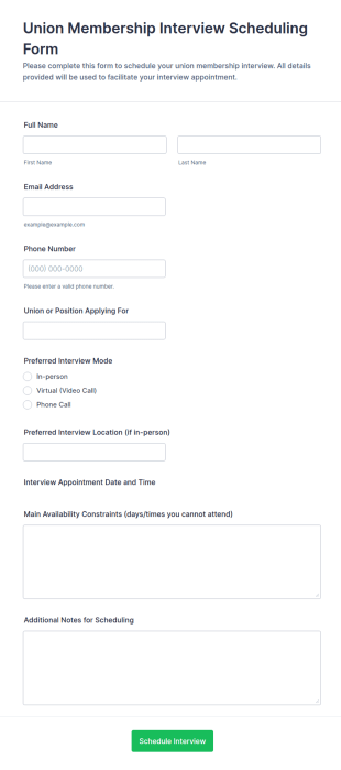 Union Membership Interview Scheduling Form Template