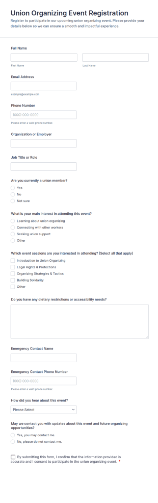 Union Organizing Event Registration Form Template
