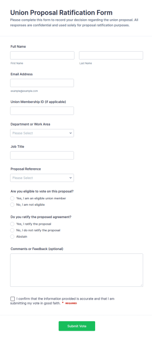 Union Proposal Ratification Form Template