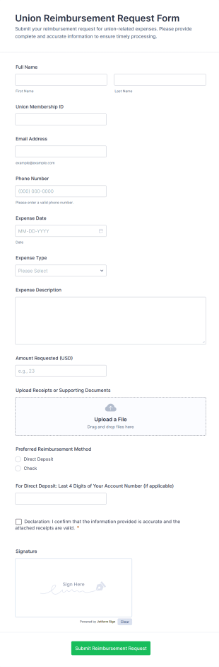 Union Reimbursement Request Form Template