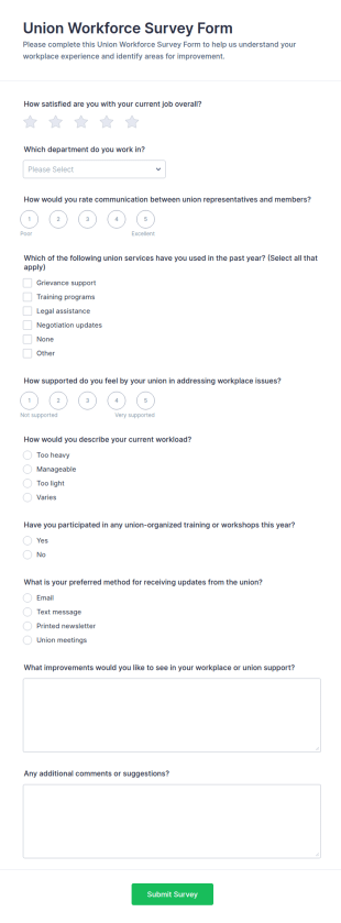 Union Workforce Survey Form Template