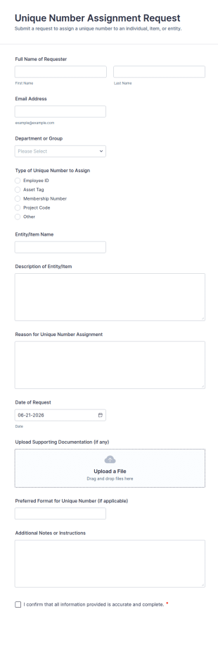 Unique Number Assignment Request Form Template