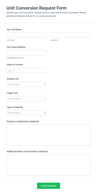 Unit Conversion Request Form Template