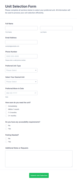 Unit Selection Form Template