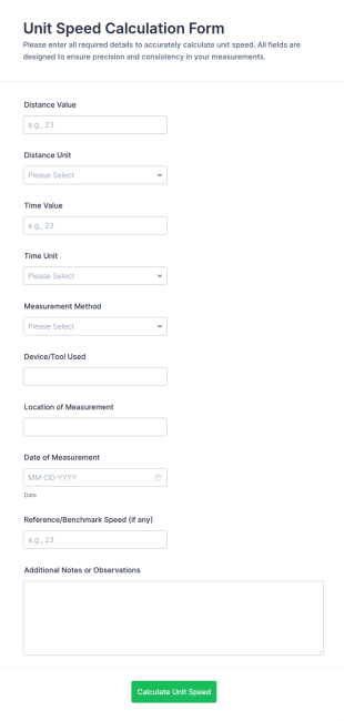 Unit Speed Calculation Form Template