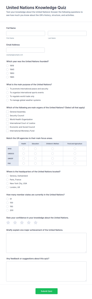 United Nations Knowledge Quiz Form Template