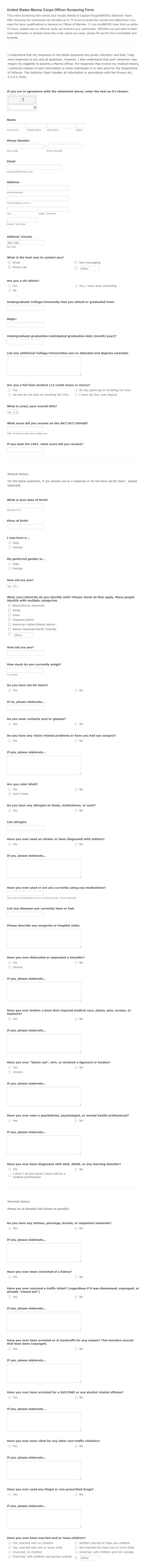 United States Marine Corps Officer Screening Form Template