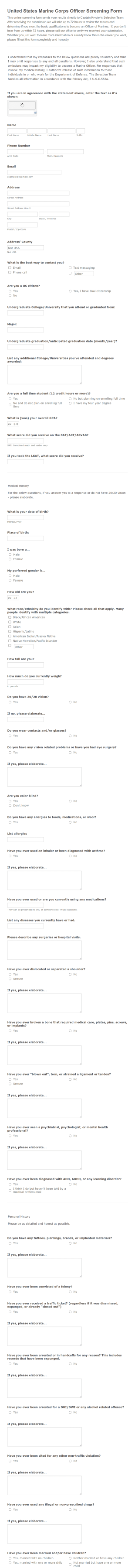 United States Marine Corps Officer Screening Form Template