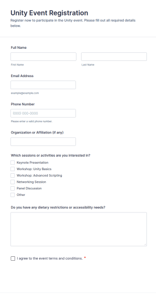 Unity Event Registration Form Template