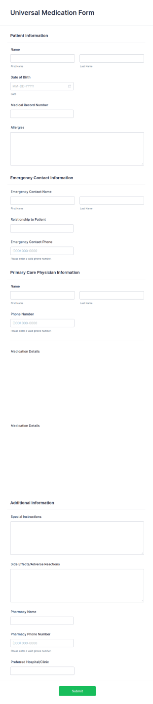 Universal Medication Form Template