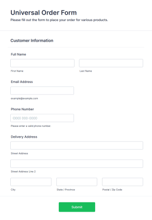 Universal Order Form Template