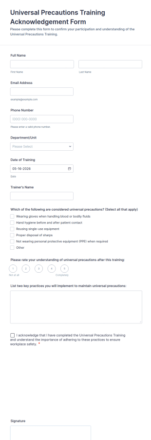 Universal Precautions Training Acknowledgement Form Template