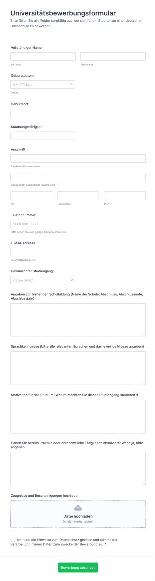 Universitätsbewerbungsformular