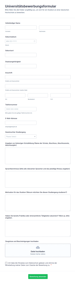 Universitätsbewerbungsformular