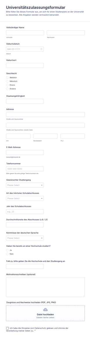 Universitätszulassungsformular
