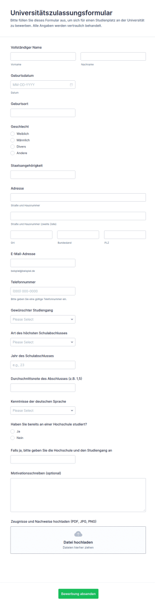 Universitätszulassungsformular