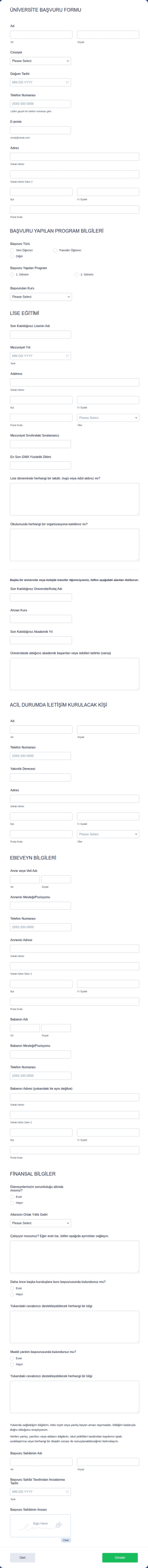 Üniversite Başvuru Form Şablonu