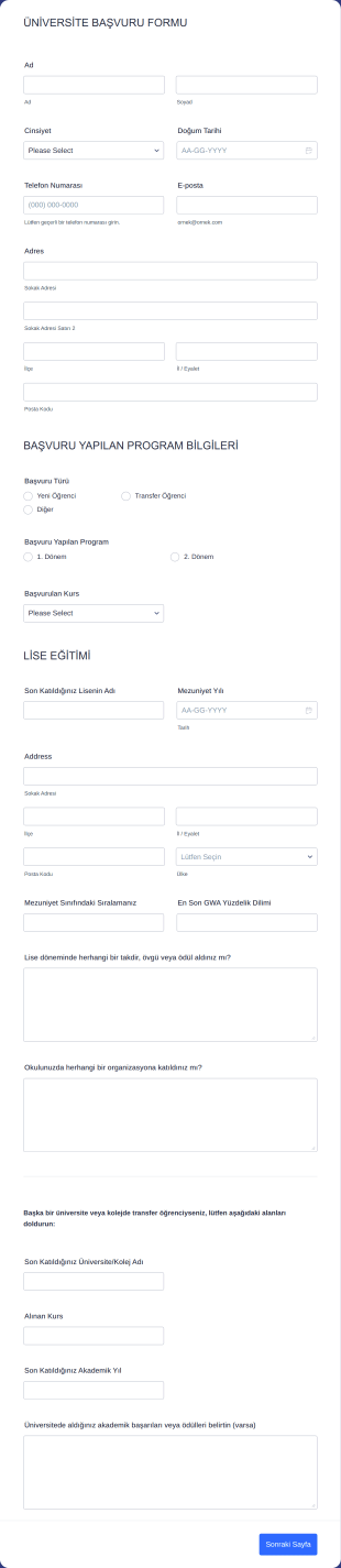 Üniversite Başvuru Form Şablonu